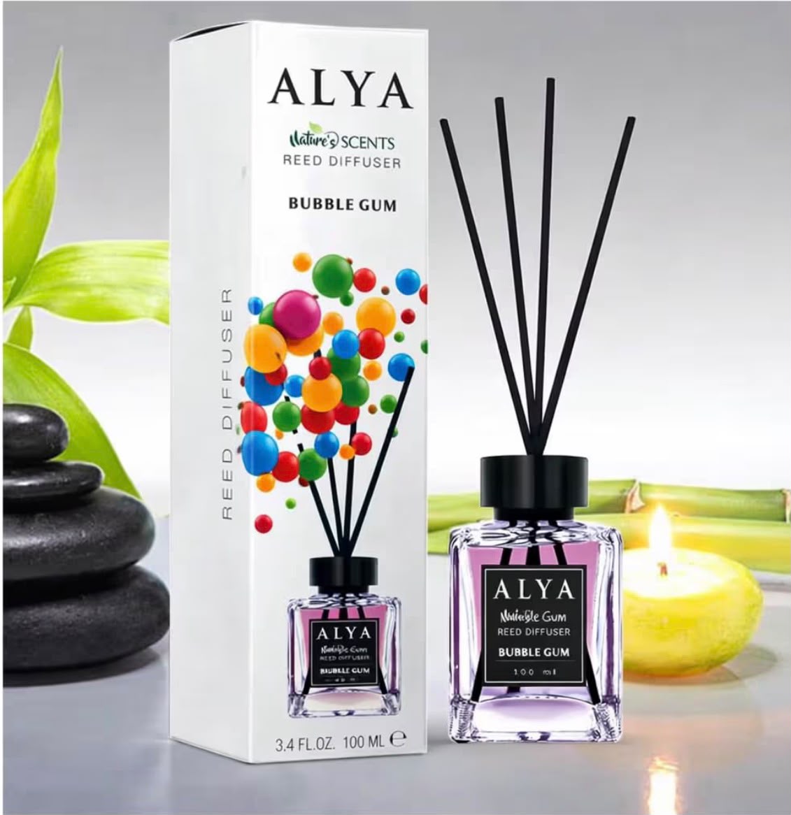 ALYA- Bubblegum Reed Diffuser, 3.3 Fl Oz, 100 ml,